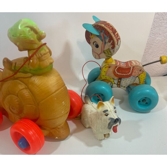 Vtg Children Toy Bundle Push Pull Squeak Roll They Wiggle, wag tail and tongue - Picture 3 of 4